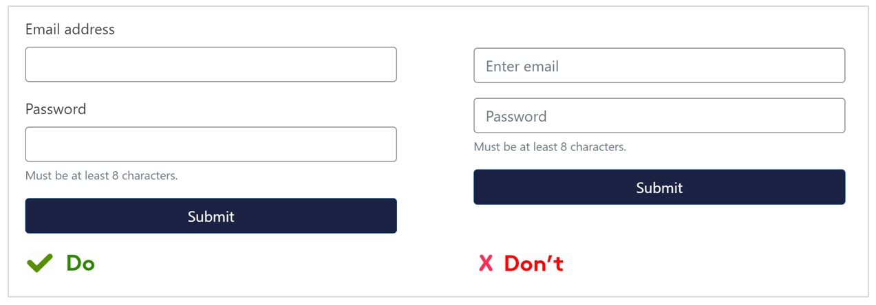 Form field examples with and without labels